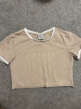 Lounge Crop Tee with White Trim - Tan